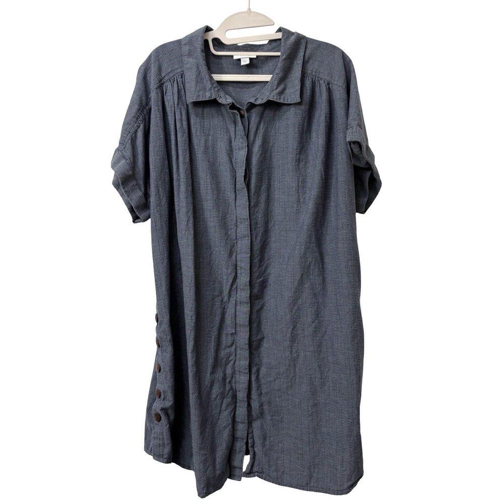Pure J Jill Blue Gray Button Down 100% Cotton Shirt Short Dress Size 1X